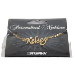 KELSEY Name Goldtone Rhinestone Accent 14.5" w 4.5" Multi Ring Ext Necklace